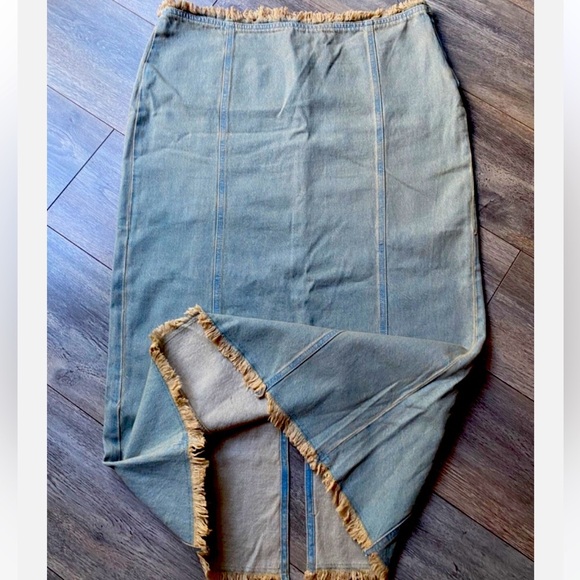 H&M denim skirt maxi fringed long slit western cowgirl light blue Sz 20 Women - Picture 10 of 10